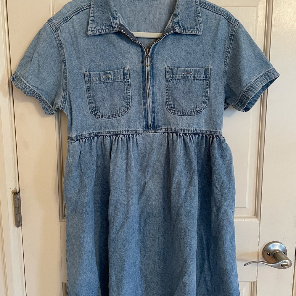Vintage Jean mini dress with pockets and unique zipper